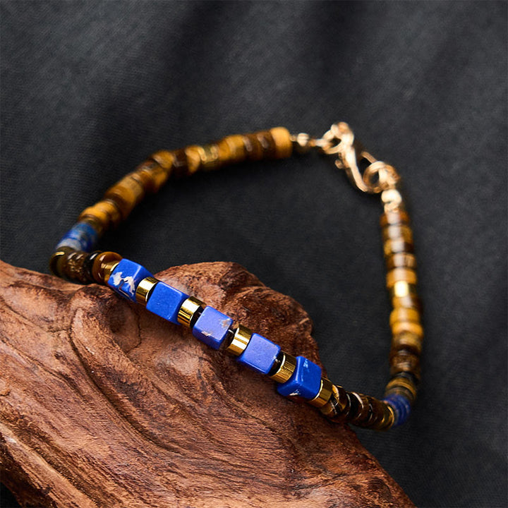 Buddha Stones Pulsera cuadrada de cuentas de lapislázuli y ojo de tigre - image 3