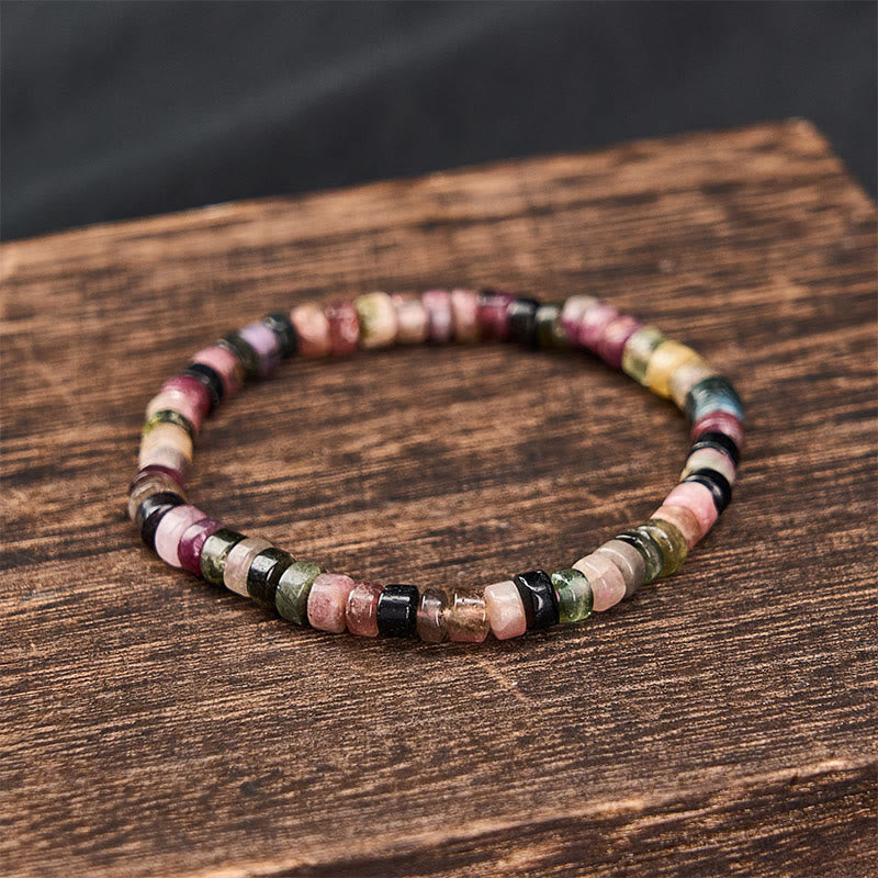 Buddha Stones Pulsera de cuentas facetadas con turmalina multicolor para protección - image 2
