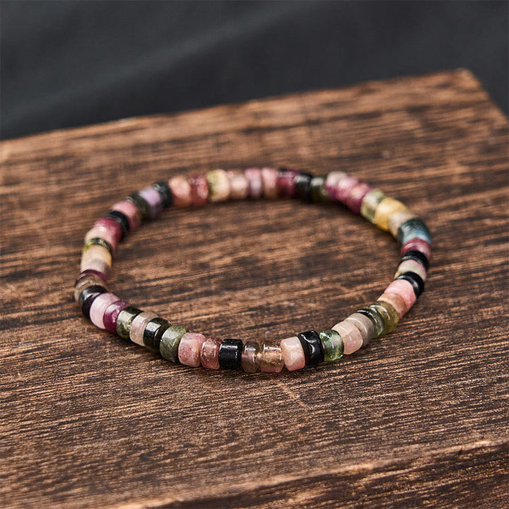 Buddha Stones Pulsera de cuentas facetadas con turmalina multicolor para protección - image 2