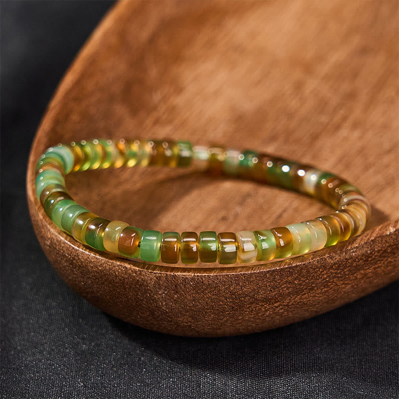 Buddha Stones Pulsera curativa de ágata verde natural facetada en forma de rondel - image 1