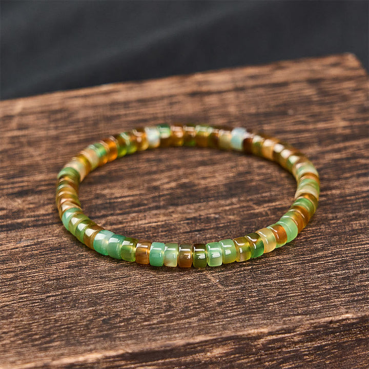 Buddha Stones Pulsera curativa de ágata verde natural facetada en forma de rondel - image 2