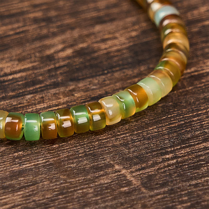 Buddha Stones Pulsera curativa de ágata verde natural facetada en forma de rondel - image 4