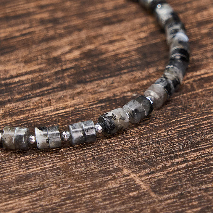 Buddha Stones Pulsera de cuentas planas de amatista, ojo de tigre, cuarzo rosa, jaspe azul moteado y obsidiana negra. - image 37