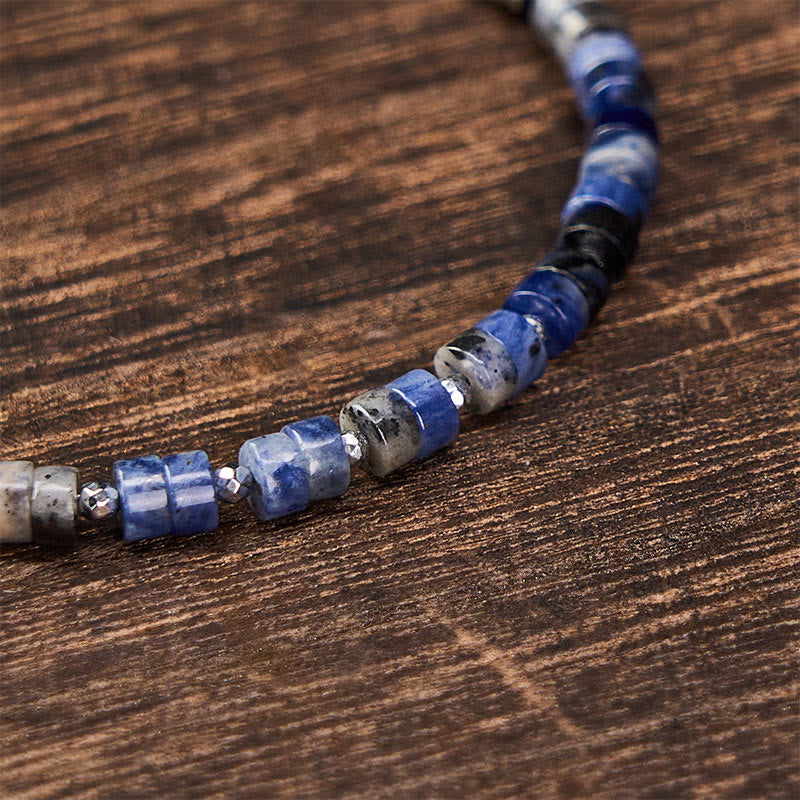 Buddha Stones Pulsera de cuentas planas de amatista, ojo de tigre, cuarzo rosa, jaspe azul moteado y obsidiana negra. - image 17