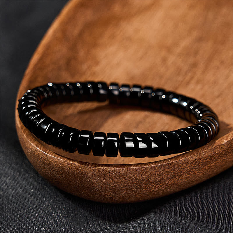 Buddha Stones Pulsera de fuerza con cuentas facetadas de obsidiana negra natural de corte recto - image 2