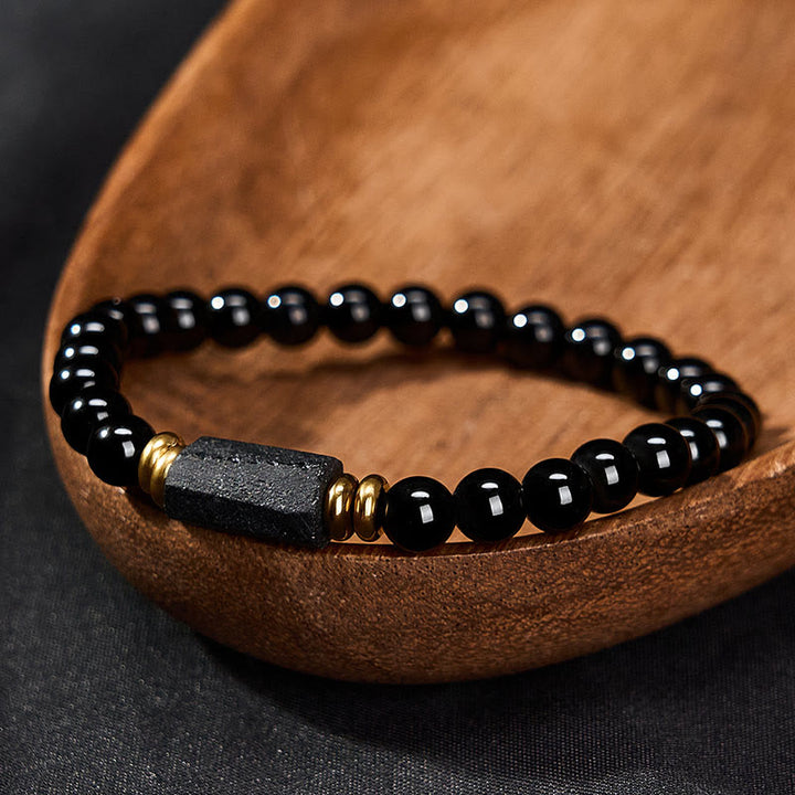 Buddha Stones Pulsera minimalista de cuentas redondas de obsidiana negra y turmalina negra para protección - image 2