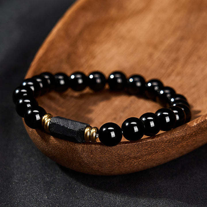 Buddha Stones Pulsera minimalista de cuentas redondas de obsidiana negra y turmalina negra para protección - image 10