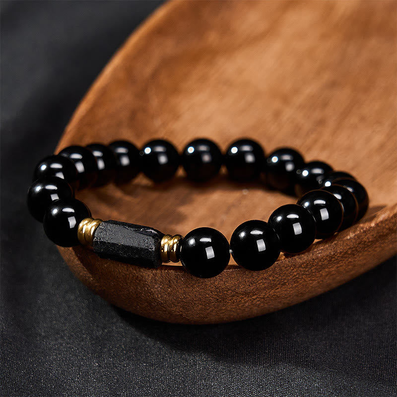 Buddha Stones Pulsera minimalista de cuentas redondas de obsidiana negra y turmalina negra para protección - image 16