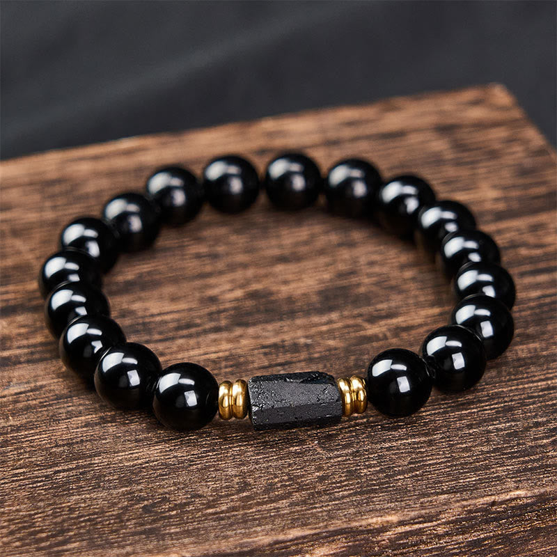 Buddha Stones Pulsera minimalista de cuentas redondas de obsidiana negra y turmalina negra para protección - image 15