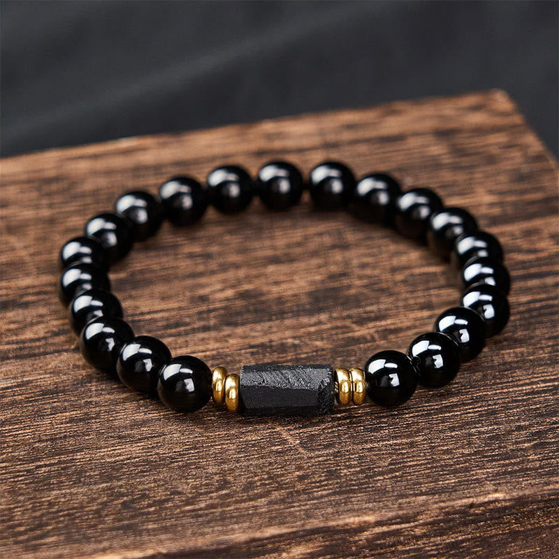 Buddha Stones Pulsera minimalista de cuentas redondas de obsidiana negra y turmalina negra para protección - image 9