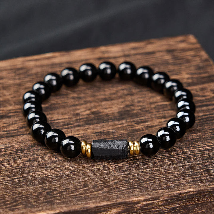 Buddha Stones Pulsera minimalista de cuentas redondas de obsidiana negra y turmalina negra para protección - image 9