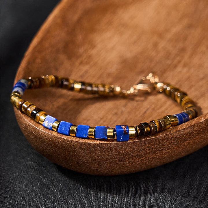 Buddha Stones Pulsera cuadrada de cuentas de lapislázuli y ojo de tigre - image 2