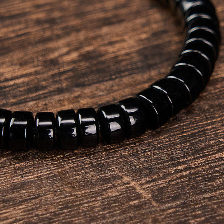 Buddha Stones Pulsera de fuerza con cuentas facetadas de obsidiana negra natural de corte recto - image 3