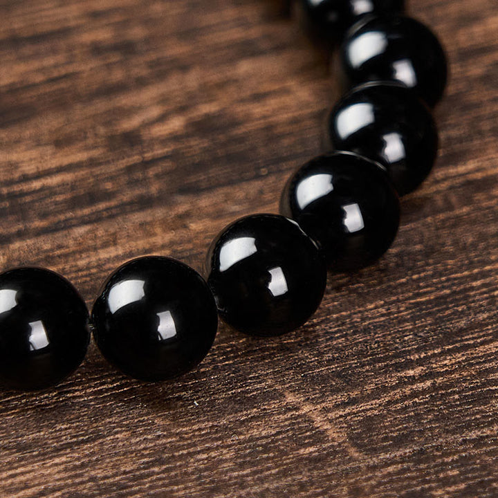Buddha Stones Pulsera minimalista de cuentas redondas de obsidiana negra y turmalina negra para protección - image 18