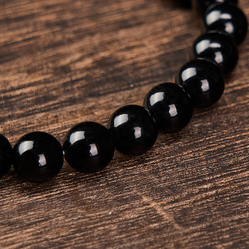 Buddha Stones Pulsera minimalista de cuentas redondas de obsidiana negra y turmalina negra para protección - image 12