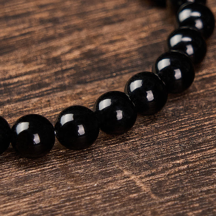 Buddha Stones Pulsera minimalista de cuentas redondas de obsidiana negra y turmalina negra para protección - image 12