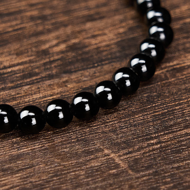 Buddha Stones Pulsera minimalista de cuentas redondas de obsidiana negra y turmalina negra para protección - image 4