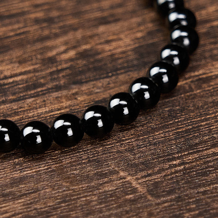 Buddha Stones Pulsera minimalista de cuentas redondas de obsidiana negra y turmalina negra para protección - image 4