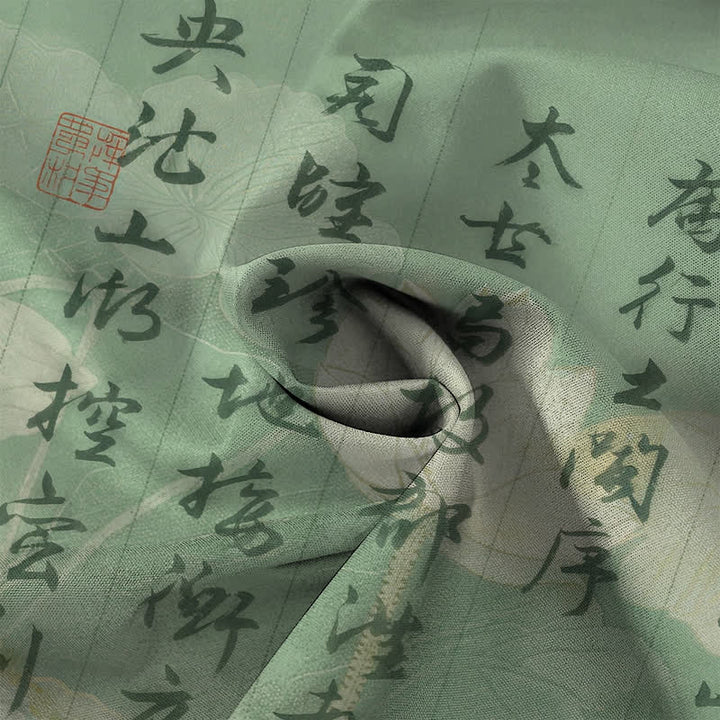 Buddha Stones Camisa transpirable de manga corta para hombre con botones y estampado de paisaje con caligrafía china - image 4