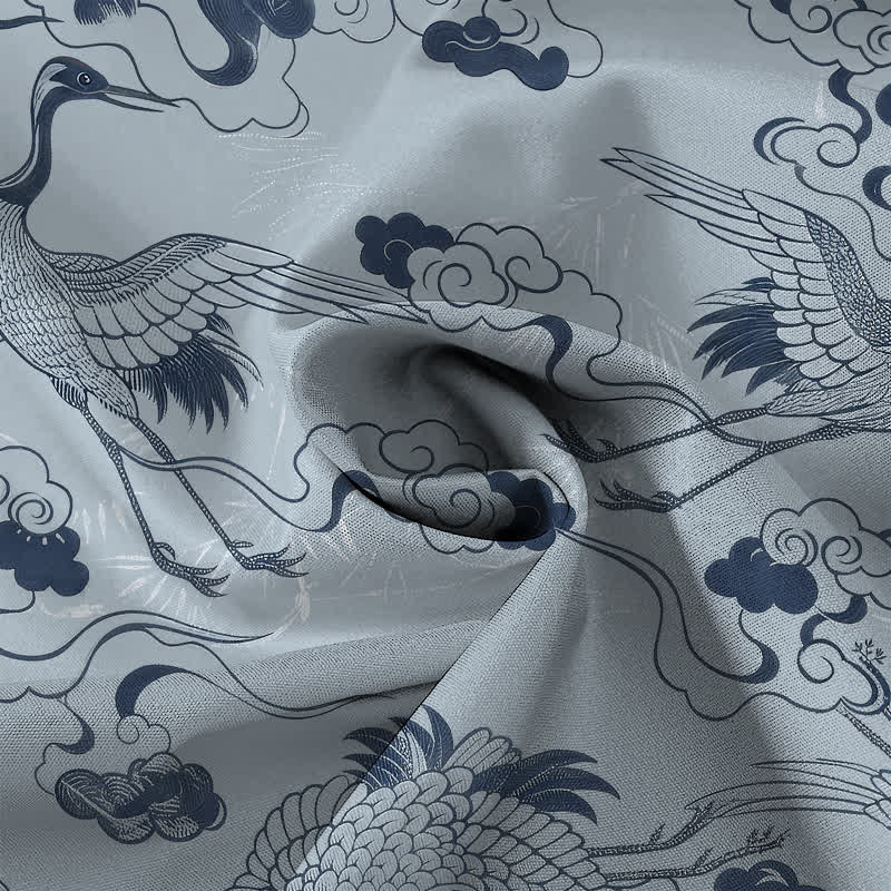 Buddha Stones Camisa transpirable de manga corta para hombre con botones y estampado de grulla, nube y olas. - image 4