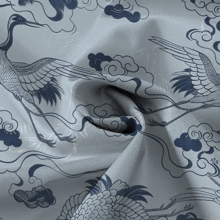 Buddha Stones Camisa transpirable de manga corta para hombre con botones y estampado de grulla, nube y olas. - image 4