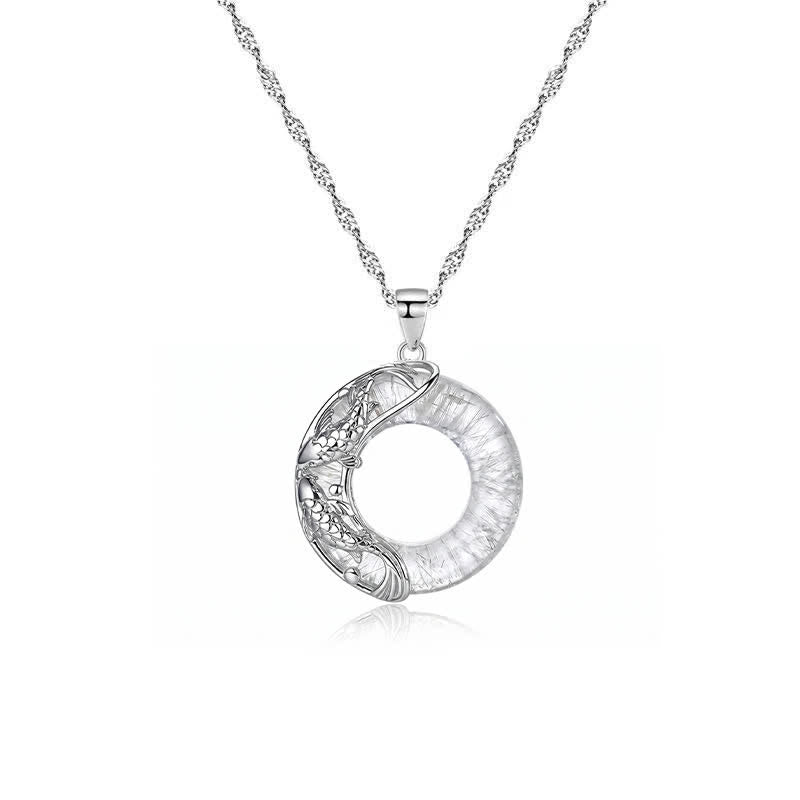 Buddha Stones Collar con colgante circular de hebilla de la suerte con forma de pez koi de cuarzo transparente - image 4