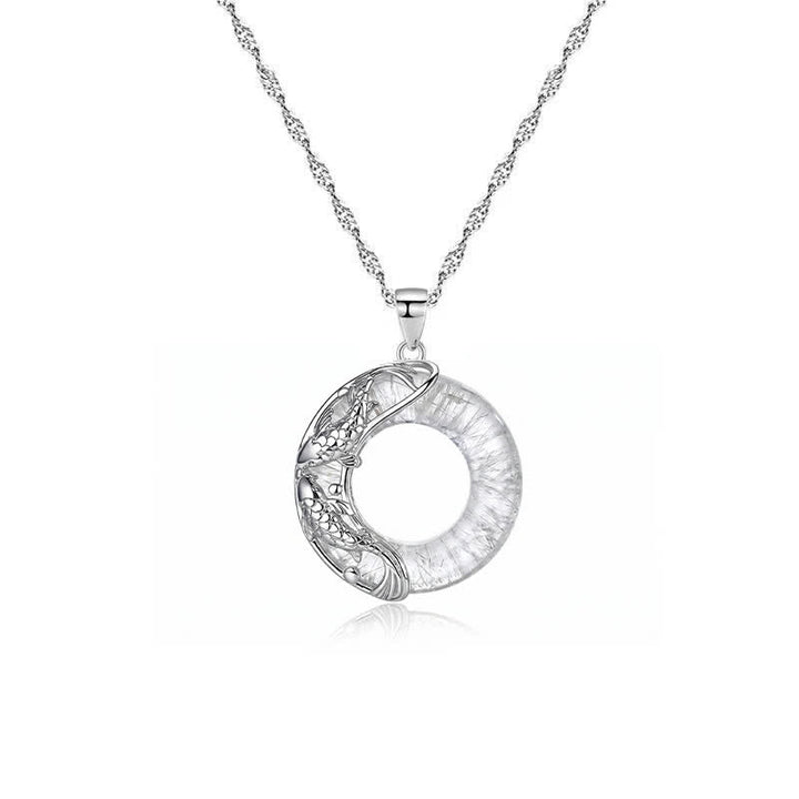 Buddha Stones Collar con colgante circular de hebilla de la suerte con forma de pez koi de cuarzo transparente - image 4
