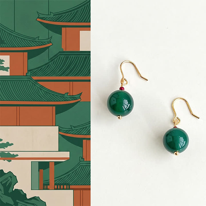 Buddha Stones Pendientes colgantes redondos de ágata verde - Ágata verde (chapada en cobre con postes de plata de ley 925) - image 0