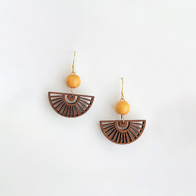 Buddha Stones Pendientes de madera sencillos con forma de abanico, hechos a mano. - image 1