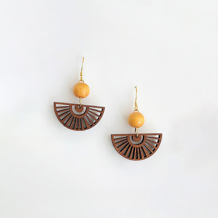 Buddha Stones Pendientes de madera sencillos con forma de abanico, hechos a mano. - image 1