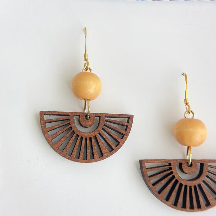 Buddha Stones Pendientes de madera sencillos con forma de abanico, hechos a mano. - image 3