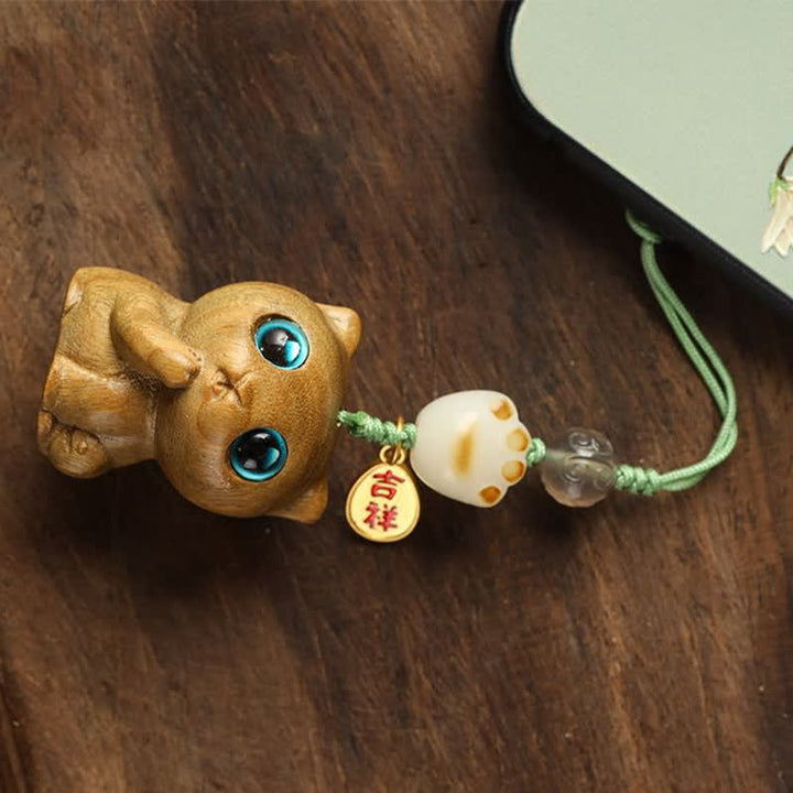 Buddha Stones Llaveros relajantes de sándalo verde con forma de gato, tejidos a mano. - image 12