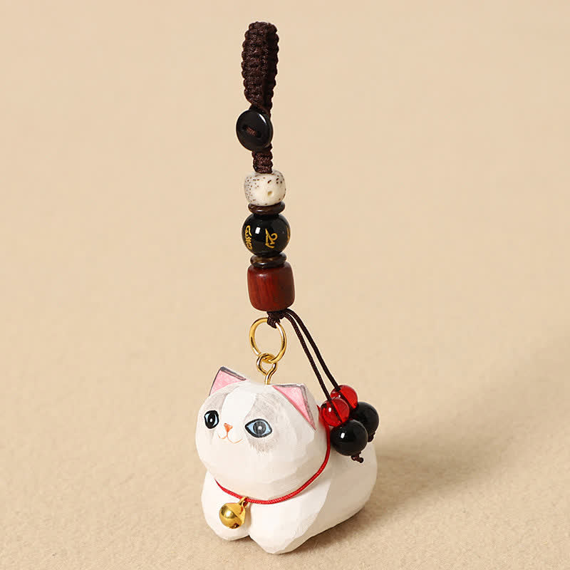 Buddha Stones Llaveros de madera natural tallados a mano con forma de gato tumbado, Om Mani Padme Hum Peace - Gato Blanco Om Mani Padme Hum - image 10