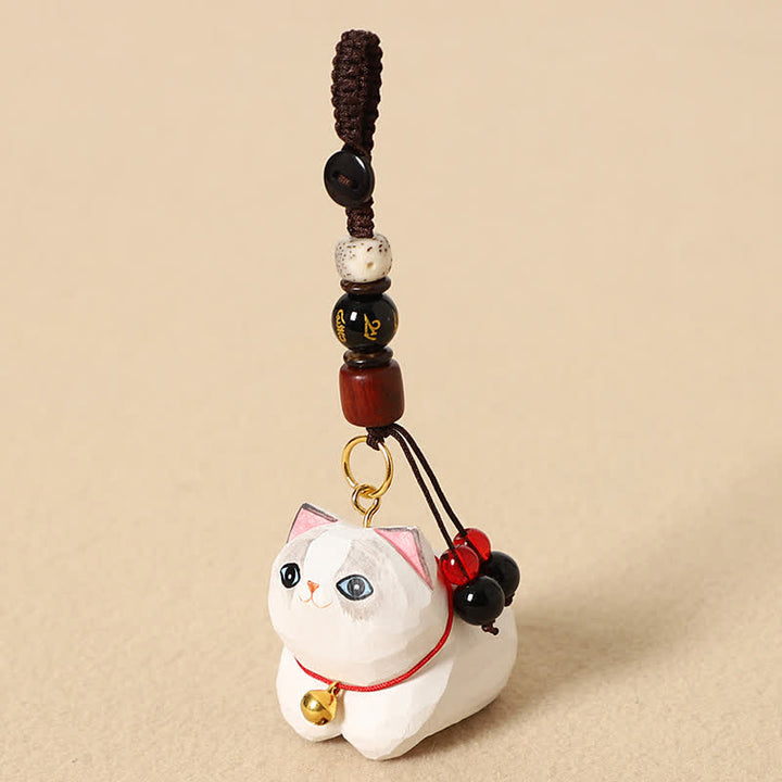 Buddha Stones Llaveros de madera natural tallados a mano con forma de gato tumbado, Om Mani Padme Hum Peace - Gato Blanco Om Mani Padme Hum - image 10