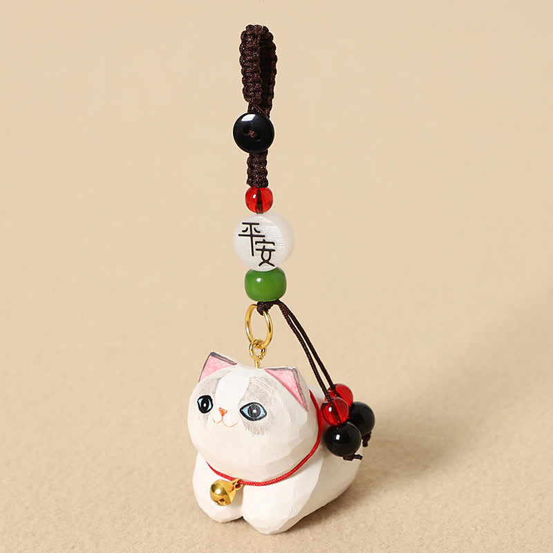 Buddha Stones Llaveros de madera natural tallados a mano con forma de gato tumbado, Om Mani Padme Hum Peace - Paz del Gato Blanco - image 9