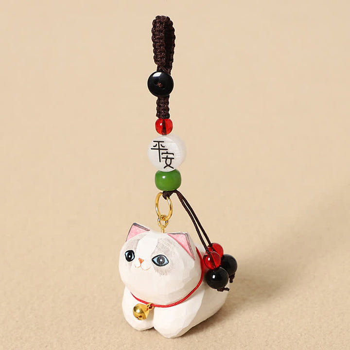 Buddha Stones Llaveros de madera natural tallados a mano con forma de gato tumbado, Om Mani Padme Hum Peace - Paz del Gato Blanco - image 9