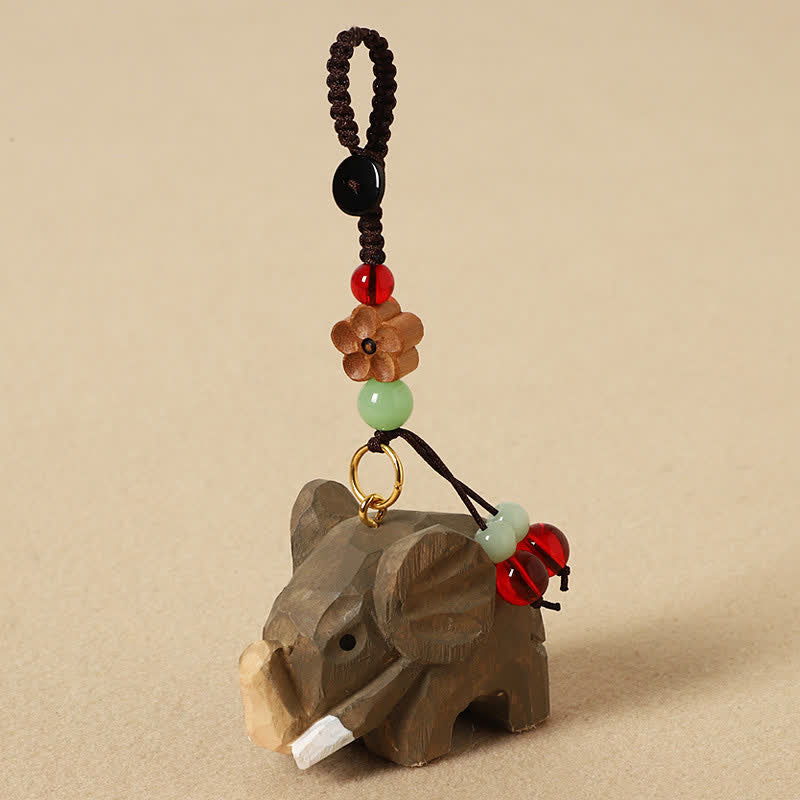 Buddha Stones Llaveros de madera natural con diseño de elefante, paz, Om Mani Padme Hum y pureza. - Flor de ciruelo elefante - image 1