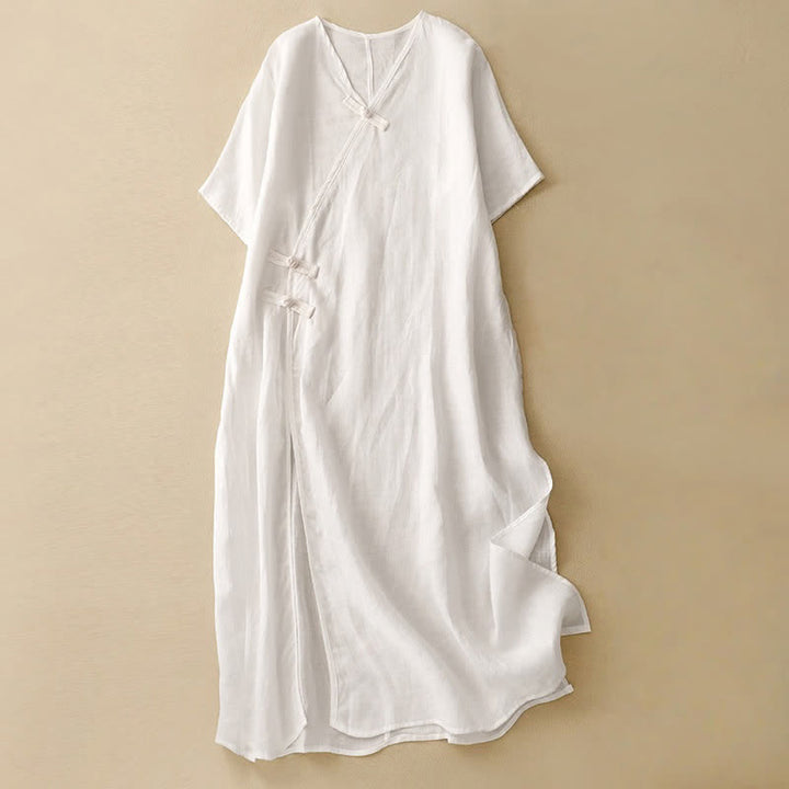 Vestido midi de manga corta con cuello en V y botones de rana para mujer , Buddha Stones. - Blanco - US8-10，UK/AU12-14，EU40-42 (2XL) - image 9