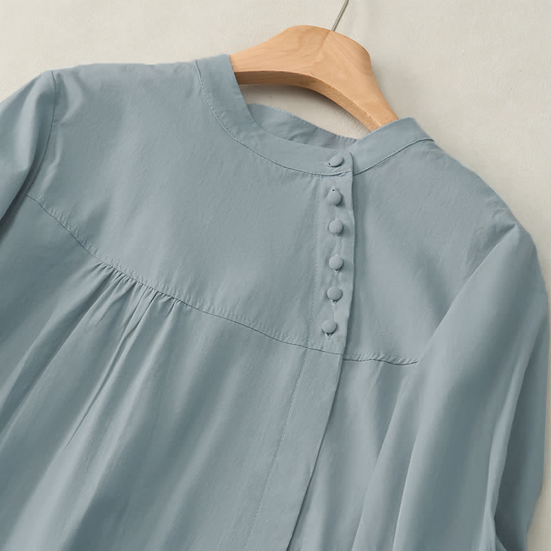 Camisa de mujer de manga tres cuartos con diseño de Buddha Stones y botones con cordones. - image 2