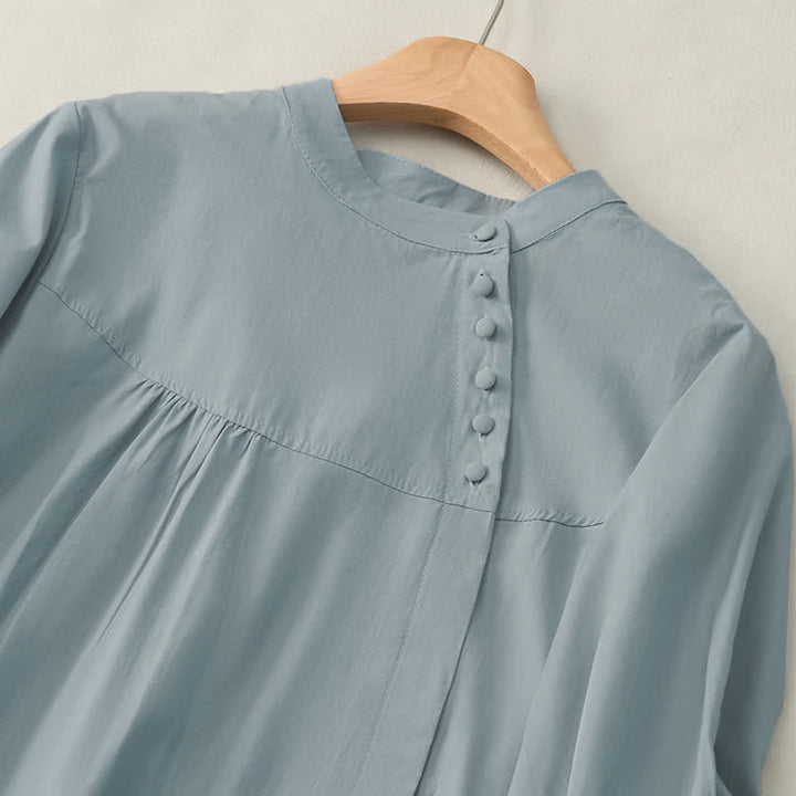 Camisa de mujer de manga tres cuartos con diseño de Buddha Stones y botones con cordones. - image 2