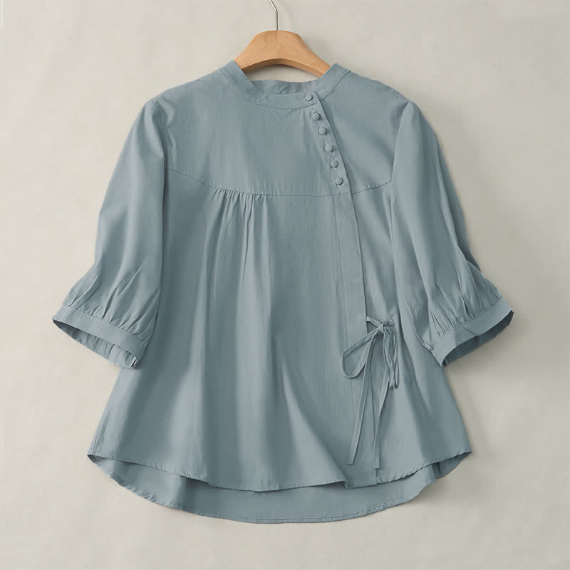 Camisa de mujer de manga tres cuartos con diseño de Buddha Stones y botones con cordones. - Azul claro - US14，UK/AU18，EU46 (2XL) - image 0