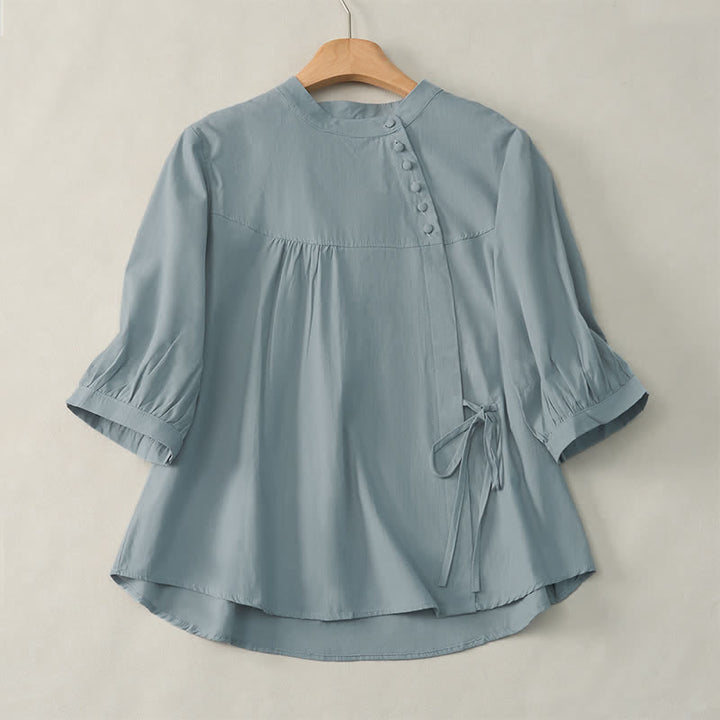 Camisa de mujer de manga tres cuartos con diseño de Buddha Stones y botones con cordones. - Azul claro - US14，UK/AU18，EU46 (2XL) - image 0