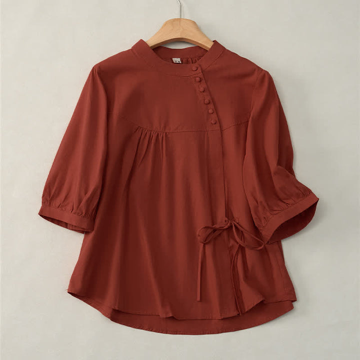Camisa de mujer de manga tres cuartos con diseño de Buddha Stones y botones con cordones. - Carmesí - US14，UK/AU18，EU46 (2XL) - image 18
