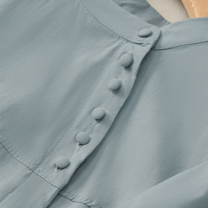 Camisa de mujer de manga tres cuartos con diseño de Buddha Stones y botones con cordones. - image 4