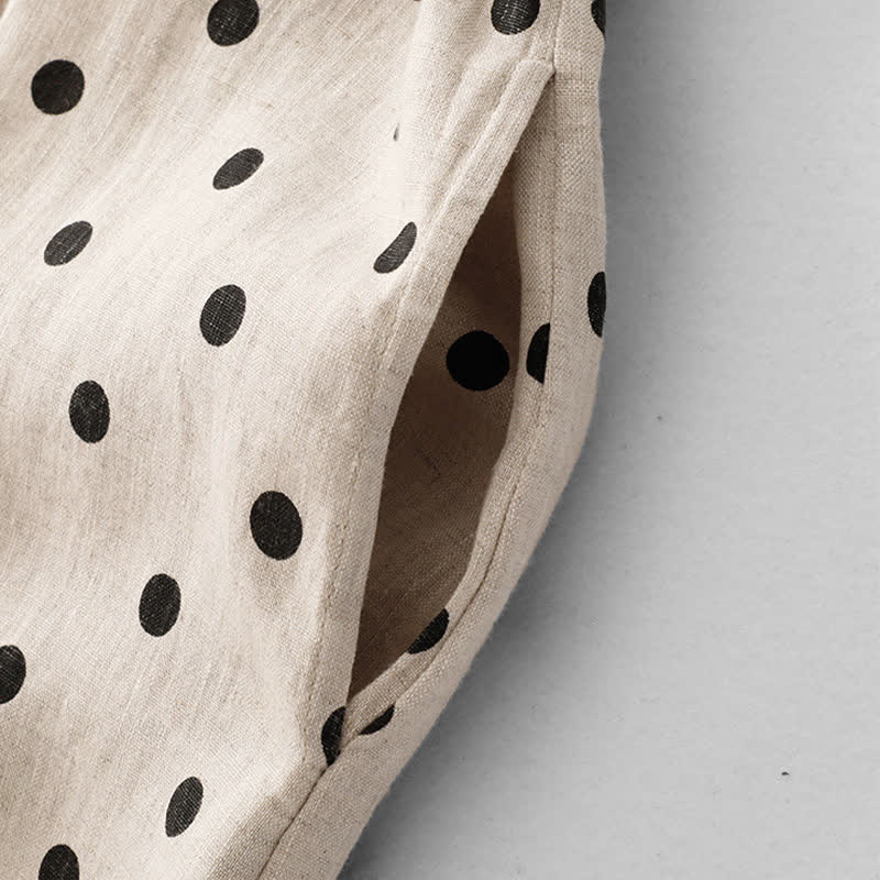 Vestido midi de verano de algodón y lino con cuello en V, lunares y cordones para mujer, con bolsillos, de Buddha Stones - image 14