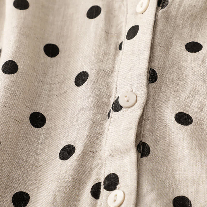 Vestido midi de verano de algodón y lino con cuello en V, lunares y cordones para mujer, con bolsillos, de Buddha Stones - image 11