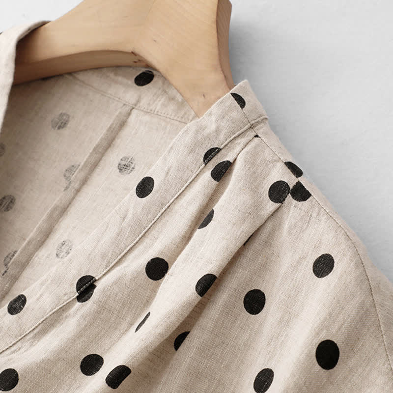 Vestido midi de verano de algodón y lino con cuello en V, lunares y cordones para mujer, con bolsillos, de Buddha Stones - image 12