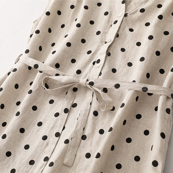 Vestido midi de verano de algodón y lino con cuello en V, lunares y cordones para mujer, con bolsillos, de Buddha Stones - image 15