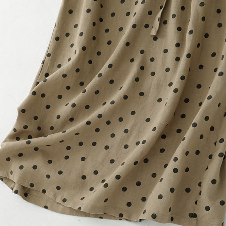 Vestido midi de verano de algodón y lino con cuello en V, lunares y cordones para mujer, con bolsillos, de Buddha Stones - image 6