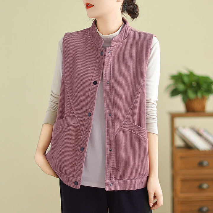 Chaleco de pana de algodón sin mangas para mujer con bolsillos y diseño de Buddha Stones - Rojo violeta pálido - US8-10，UK/AU12-14，EU40-42 (2XL) - image 8